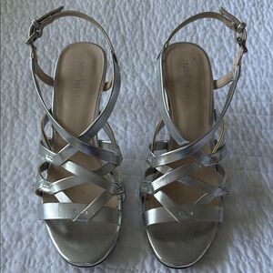 Nine West Metallic Silver Strappy Heels size 8M